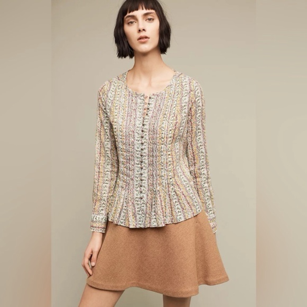Anthropologie Maeve Gelise Cotton Button Down Floral Blouse Shirt Medium 784